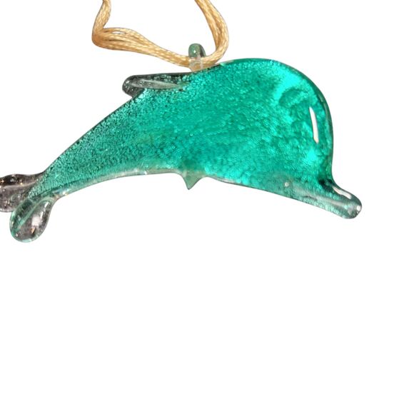 Art Glass Necklace Dolphin Pendant Green Multicolor 2" x 1 7/8" No Chain NEW - Picture 2 of 3